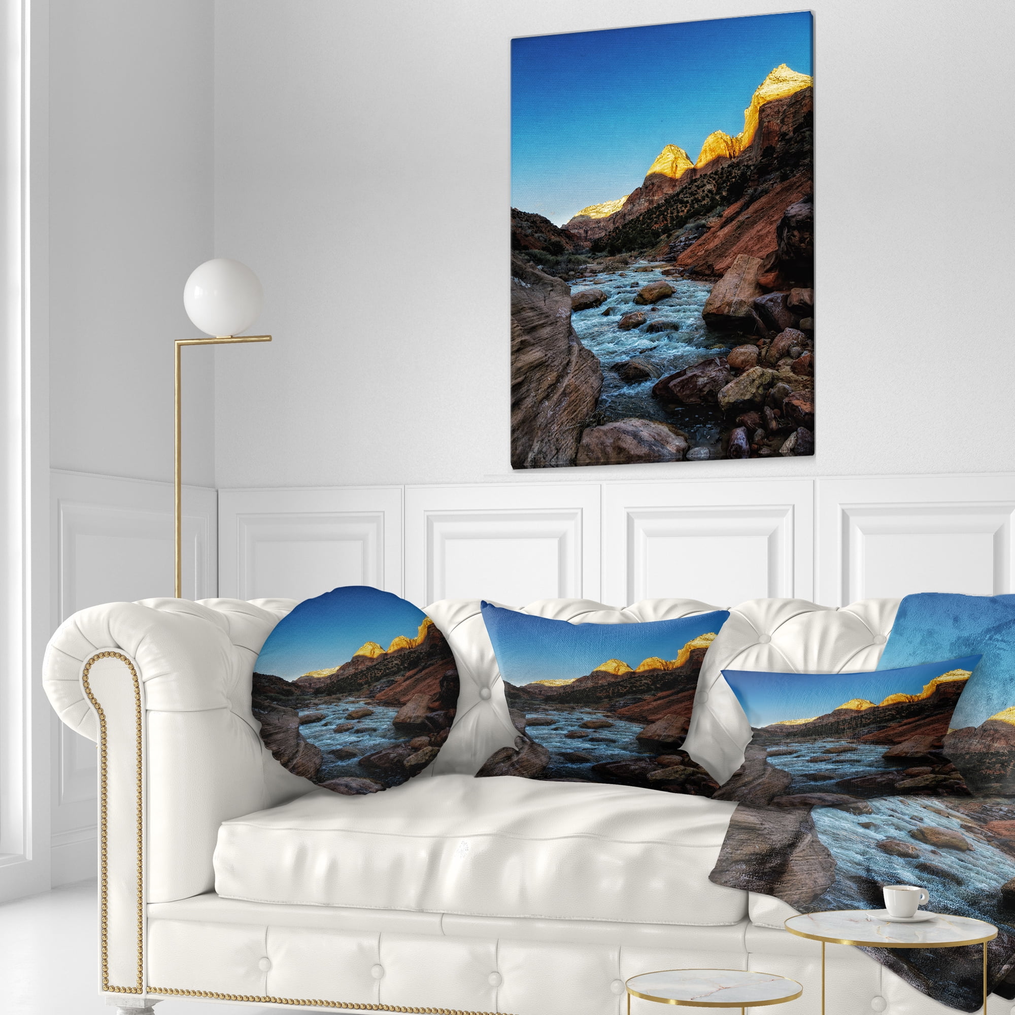 Designart Rapid Virgin River - Landscape Photography Throw Pillow - 12x20