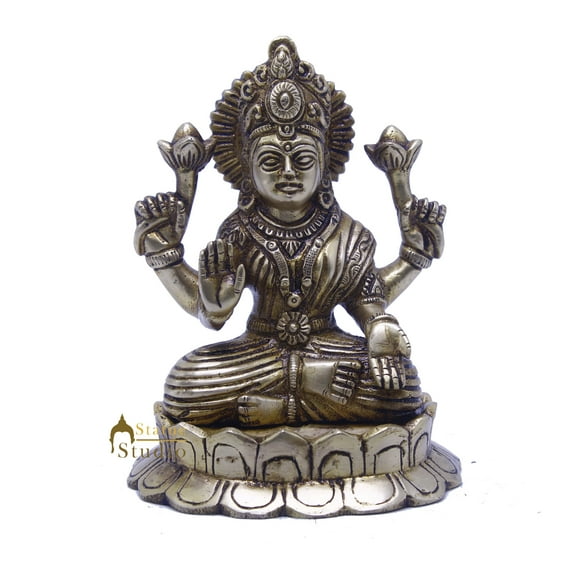 StatueStudio Ma Laxmi Murti Lakshmi Statue Maa Lakshmi Idol God of wealth Religious Item for Pooja Room, Home Temple, Office Table and Shop Decorative Diwali Gift Light Showpiece (4.5 X 3.5 X 6 Inch)