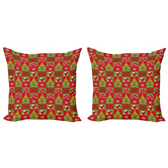 Ambesonne Christmas Throw Pillow Cover 2 Pack, Xmas Eve Ornaments, 16", Olive Green White