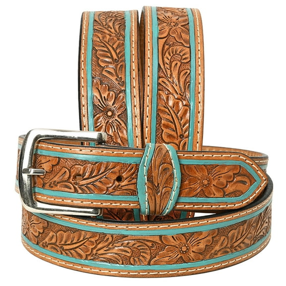 HILASON Western Genuine Leather Belt for Men Women Cowboy Cowgirl Handmade Unisex Full Grain Heavy Duty Floral Tooled Belt