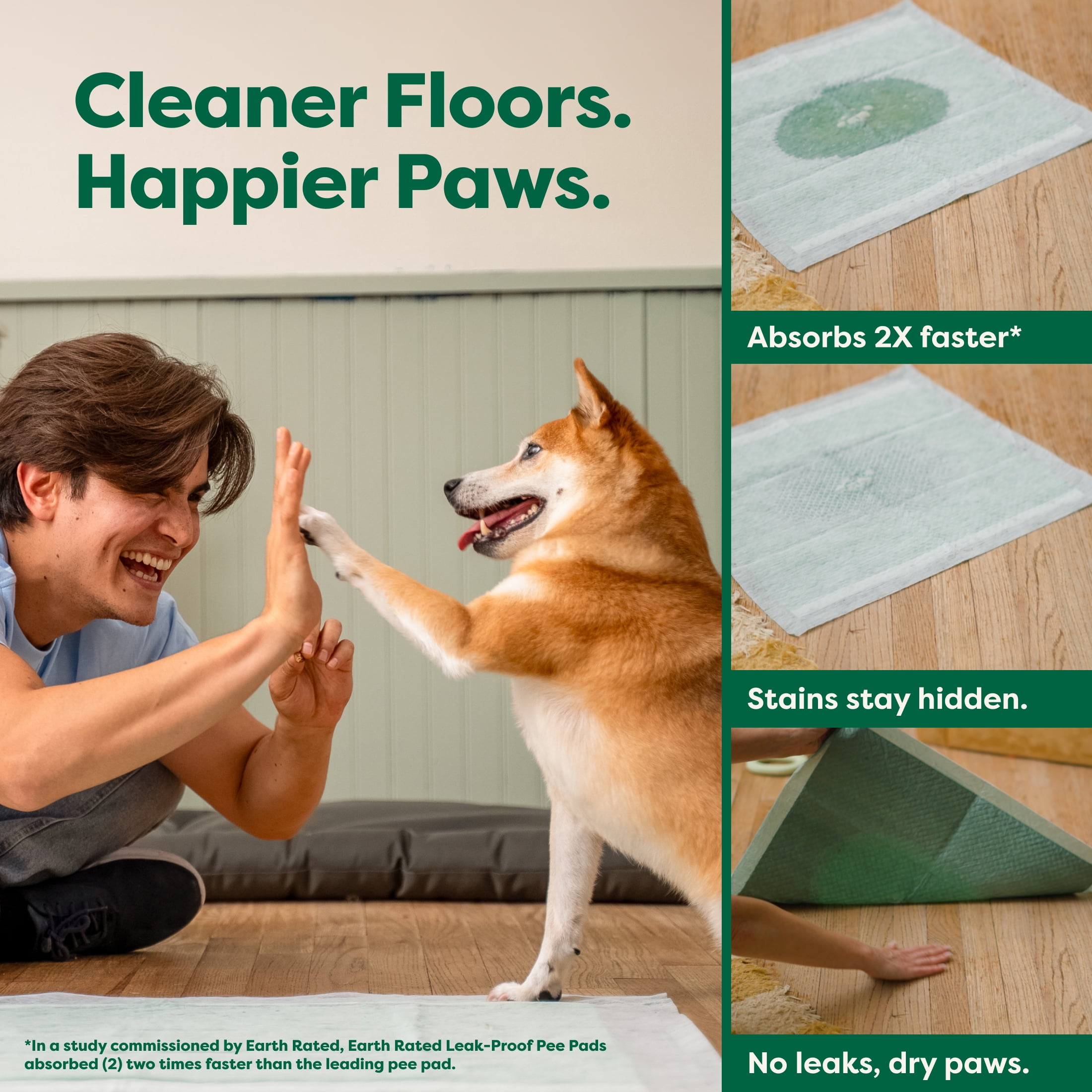 Tapis de propreté antifuite Earth Rated pour chiens et chiots, absorption 2X plus rapide*, non parfumés, L, x cm