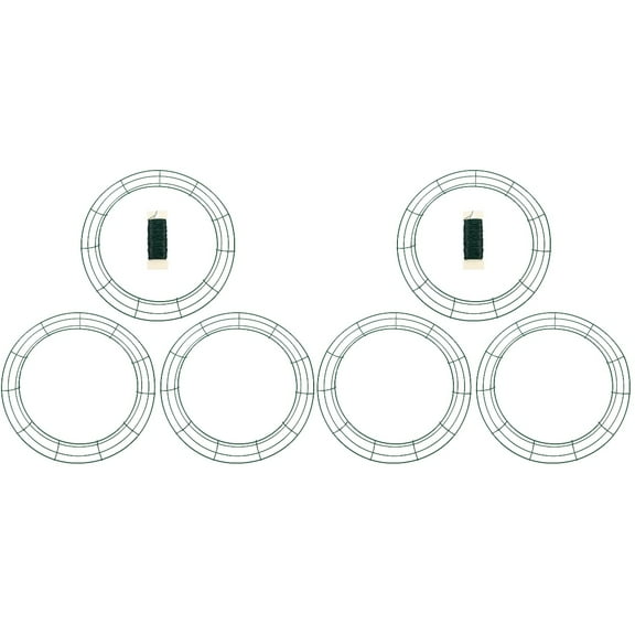 Masteelf 6 pcs  Metal Wire Wreath Rings Green Wire Frame for Craft Floral with 1 Roll Wire