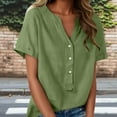 thumbnail image 2 of HomeDM Short Sleeve Button Down Shirts for Women, Summer V Neck T Shirts Loose Fit Pullover Tops Solid Color - Green/2XL, 2 of 8