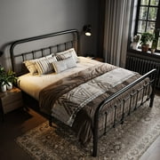 Allewie Full Size Metal Platform Bed Frame with Victorian Style Wrought Iron-Art Headboard/Footboard, Black