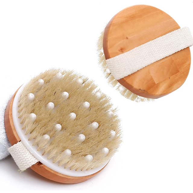 Volver Cepillo de Ducha para el cuerpo El cepillo exfoliante cepillo para cuerpo seco El cepillo de baño con cerdas naturales Mejora las funciones linfáticas Exfoliante para eliminar toxinas Celulitis