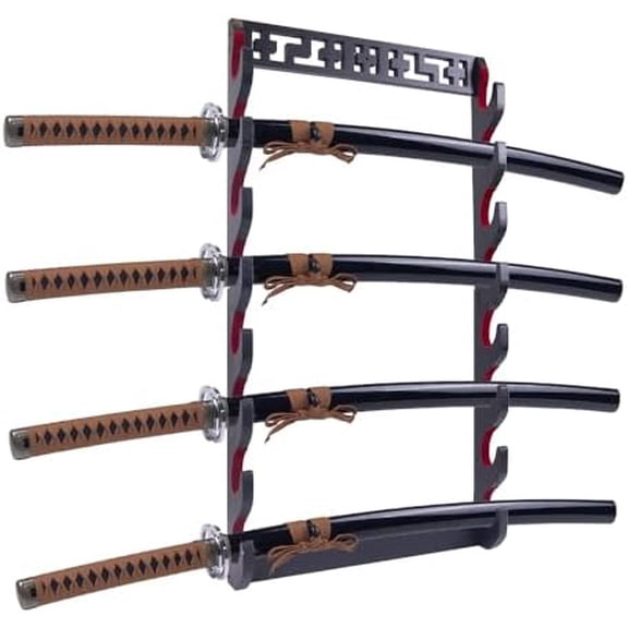 8 Tier Sword Stand, Wooden Sword Holder Wall Mount,Premium Wooden Katana Holder, Red Velvet Padded Katana Stand$$