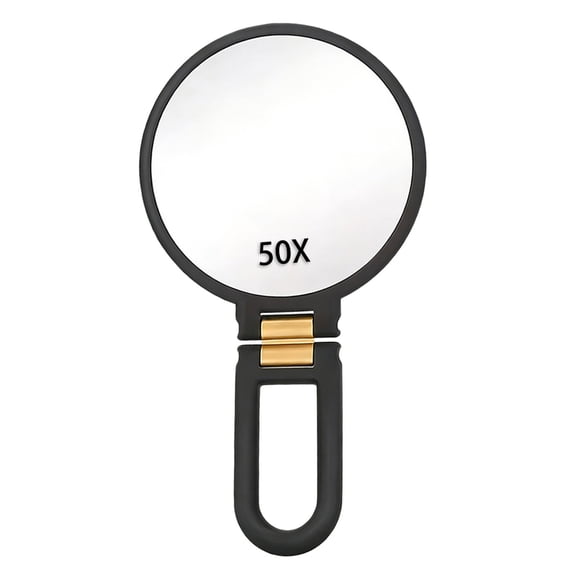 50X Magnifying Mirror, Hand Mirror for Makeup, Double Sided with 50X/1X Magnification, Travel Essential, Portable Foldable for Desktop and Bathroom, Gift for Women, Frosted Black