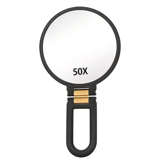 Modern Magnifying Glass for Bathroom Use with 360° Adjustable Double Design Handheld Wall Mount and Tabletop Display in Black and Gold Finish for Clear Grooming and Makeup Applications