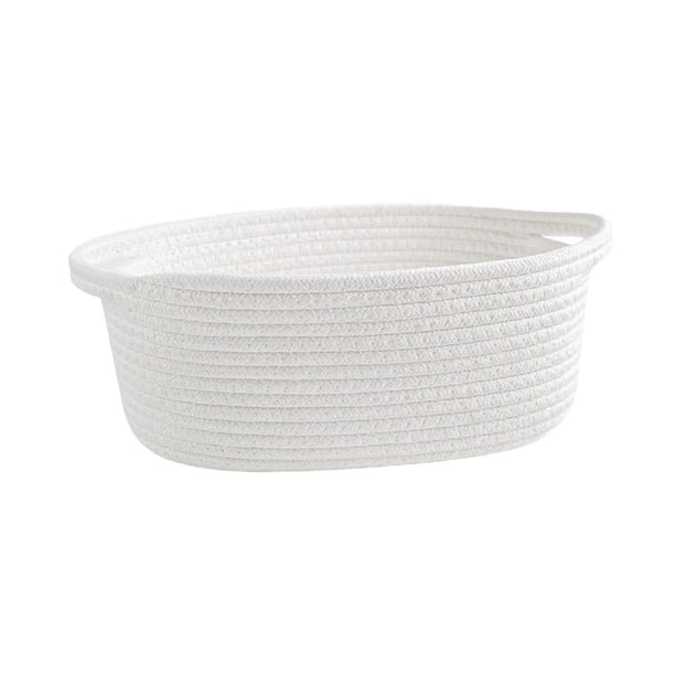 Cesta de cuerda de algodón, cesta de almacenamiento, cesta organizadora debajo del estante, cesta para maquillaje Blanco
