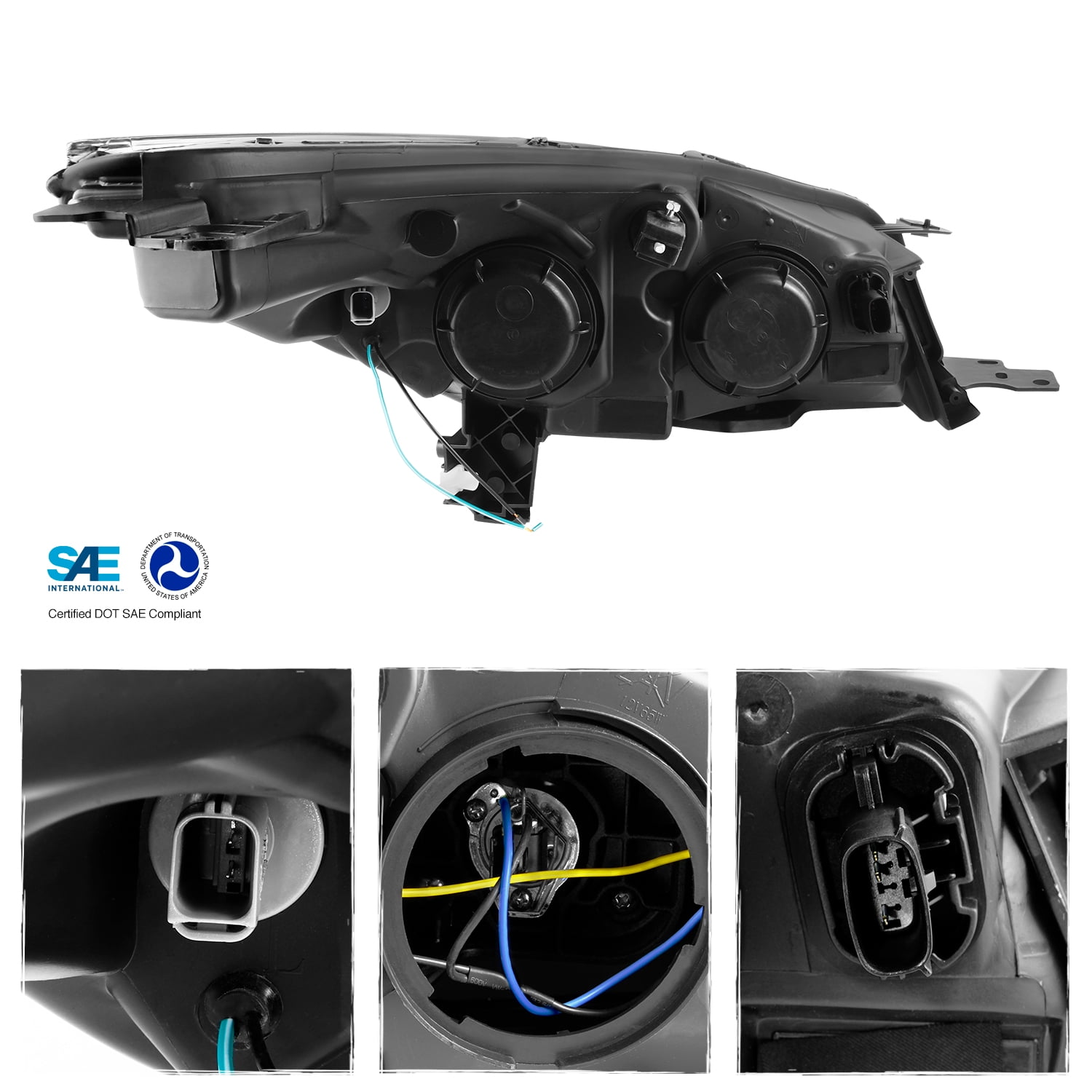 AKKON - For 2013-2016 Ford Escape Black Light Strip Front Projector Headlamps Driver + Passenger 2013 2014 2015 2016