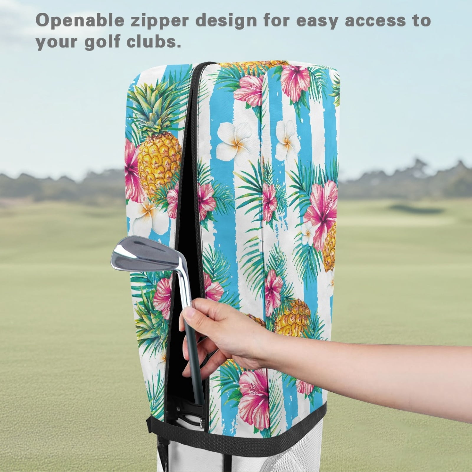 Yuyamidu Pineapple Golf Bag Rain Hood Cover Hibisucs Golf Bag Dust Covers Easy to Use Protect Your Clubs for Mens Women Golfer, Blue