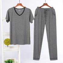 L-4X Plus Size Mens Pajama Sets Big & Tall Soft-Modal Loungewear Outfits 2 Pack Short Sleeve T-Shirts and Pants Sleepwear Set with Pockets