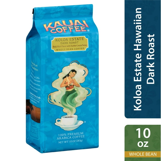 Kauai Coffee Koloa Estate Hawaiian Whole Bean Coffee, Dark Roast, 10 Ounce Bag