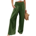 thumbnail image 4 of Women Cotton Linen High Waist Pants Casual Wide Leg Palazzo Lounge Elastic Trousers with Pockets, 4 of 9