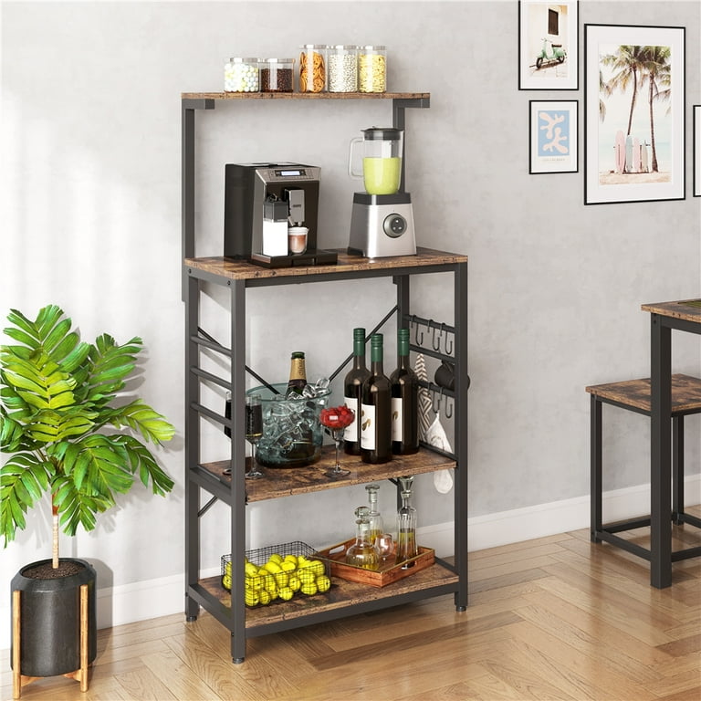 Alden Design Kitchen Baker s Rack Storage Cart on Wheels with Side Hooks Rustic Brown
