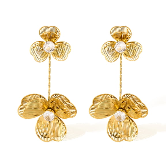 SKQIT 14K Gold Plated Flower Dangle Tassel Earrings for Women, Exaggerated Large Floral Drop Statement Earrings Chunky Stud Jewelry Gifts