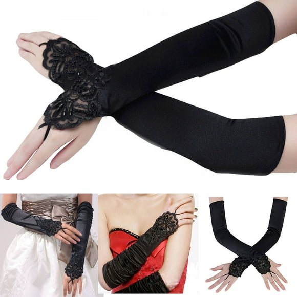Fingerless Long Gloves Wedding Bridal Fashion Paragraph Lace Gloves Gloves Mittens winter gloves Black