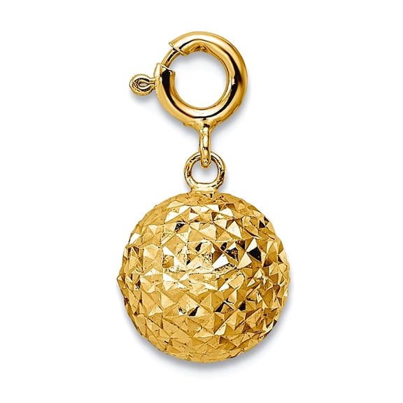 14k Gold Sparkle-Cut Ball With Spring-Ring Clasp Charm 15.1x8mm Wide 8mm Thick Charm for Women