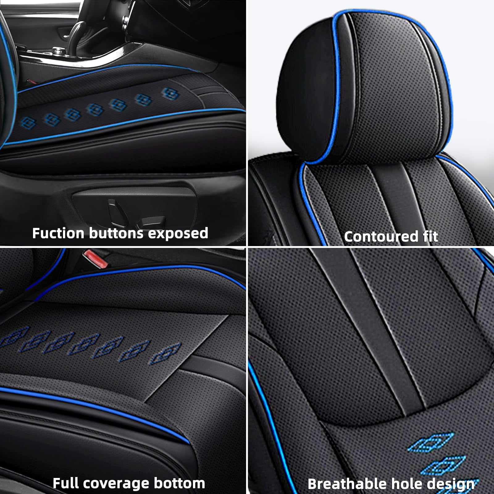 Leather Seat Covers for Honda Most 98% Cars SUVs,Car Seat Covers Full Set,Waterproof Car Seat Protectors with Airbag,Comfort Interior Cover Seats for Cars(Black+Blue,Pillows)