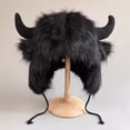 thumbnail image 3 of Wutalume Women's Funny Cow Head Plush Lei Feng Hat with Ear Flaps, Windproof and Cold Proof Winter Hat for Cycling and Outdoor Fun,Black, 3 of 4
