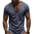 thumbnail image 2 of Men's V-Neck Button T-Shirts Short Sleeve Tees Henley T-Shirt Summer Base Tops, 2 of 9