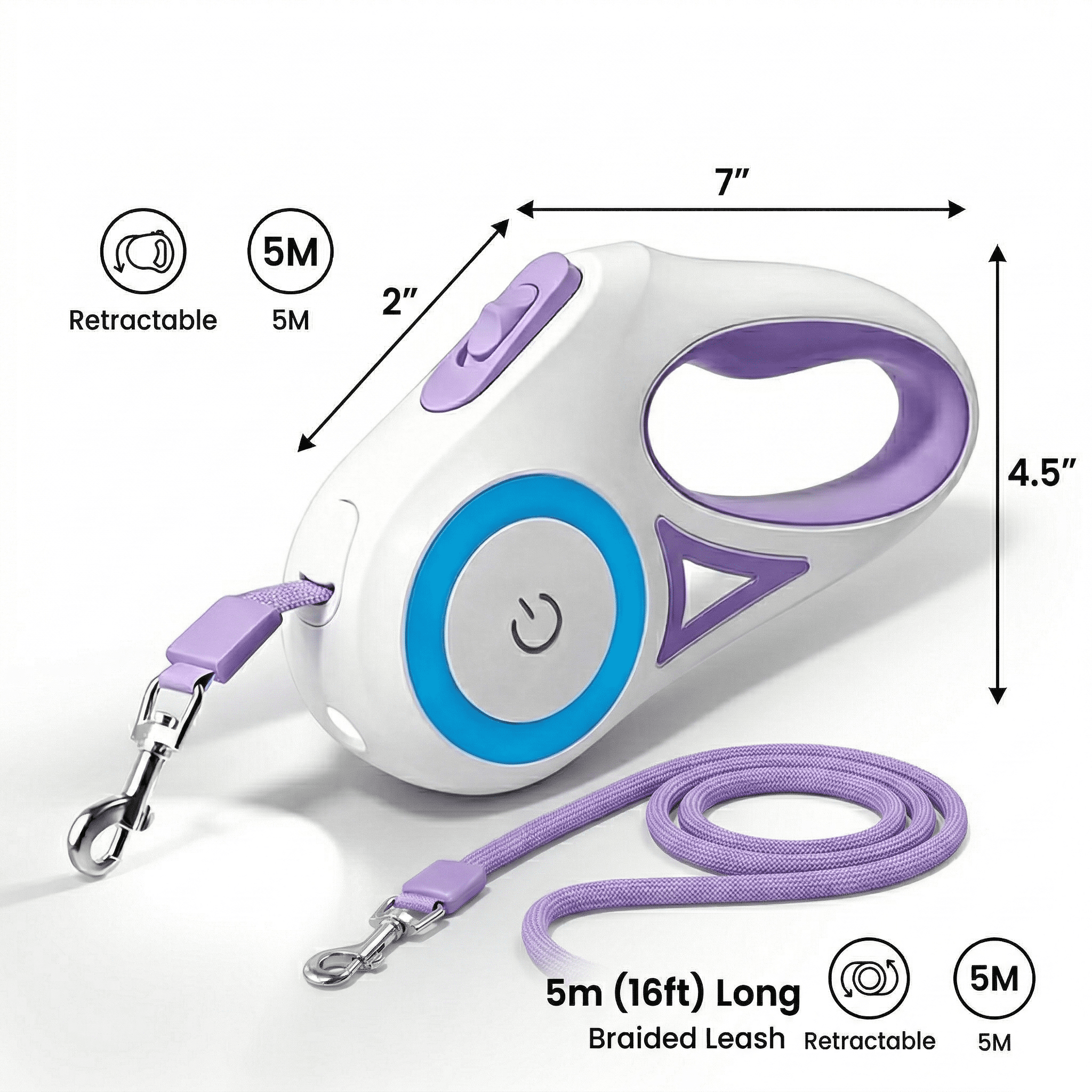 Retractable Dog Leash LED, Durable 5M Rope with LED Safety Light for Night Walks, Illuminated pet leash