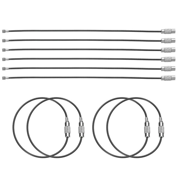 Uxcell 10pcs Wire Keychain Cable 6" Plastic Coated 1.5mm Stainless Steel Key Ring Cable Loop Rings Black