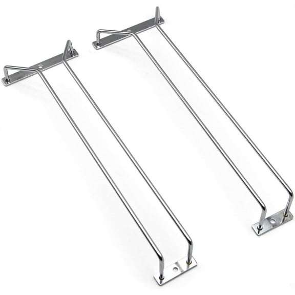 14-Inch Wine Glass Rack, Under Cabinet Wine Glass Holder Stainless Steel Chrome Finish Stemware Rack - Hanging Stemware Holder for Cabinet Kitchen Bar, Set of 2