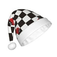 thumbnail image 2 of KLL Christmas Hats for Adults Plush Ladybugs Of Black And White Checkers Print Santa Hat Xmas Fluffy Santa Claus Hat for Women Men, 2 of 6