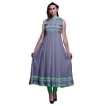 thumbnail image 1 of Bimba Robe Anarkali à Col Mandarin Imprimée Ikat Bleu Violacé pour Femme, Kurta Ethnique Indienne, Très Grand, 1 of 6