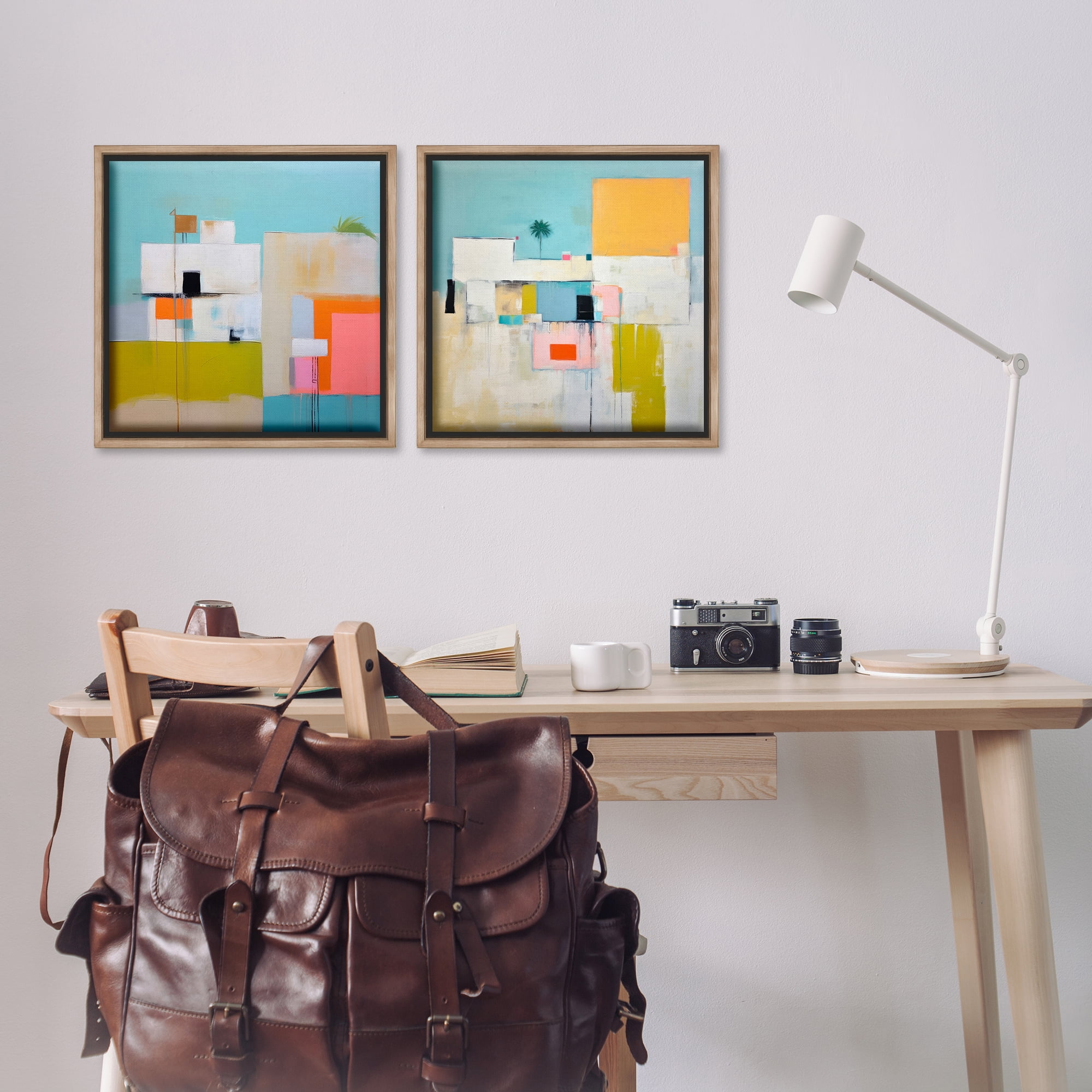 Stupell Industries Abstract Square Block Apartment Buildings & Architecture Painting Brown Floater Framed Canvas Art Print Wall Art, 18 x 18, Set of 2