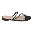 thumbnail image 2 of GC Shoes Womens Flat Fashion Sandals, Dressy PU Leather Summer Flats, Slip On Rhinestone Rope Dress Slides, Ceela/Black/9, 2 of 5