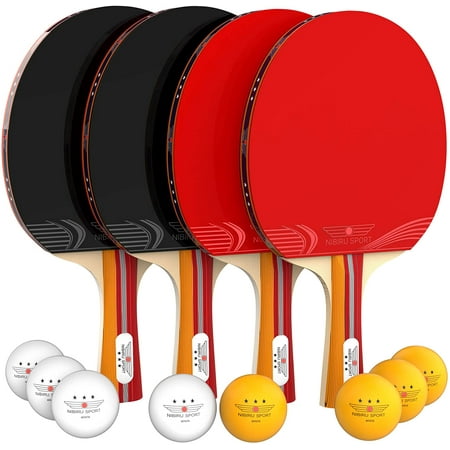 NIBIRU SPORT Ping Pong Paddle Set (4-Player Bundle), Pro Premium Rackets, 3 Star Balls, Portable Storage Case, Complete Table Tennis Set with Advanced Speed, Control and Spin, Indoor or Outdoor Play