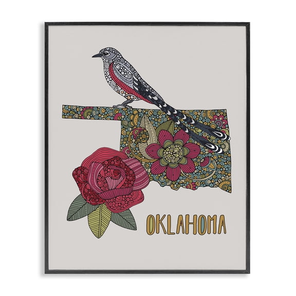 Stupell Industries Eclectic Oklahoma State Bird & Flower Detailed Floral Pattern Black Framed Giclee Art, 16 x 20, by Valentina Harper