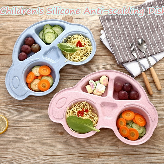 Fiudx Plato Dividido para Bebé, con Forma de Coche de Dibujos Animados, Diseño Antideslizante, Apto para Uso Alimentario, Apto para Lavavajillas y Microondas, Ayuda para La Hora de Comer, Plato de Fr