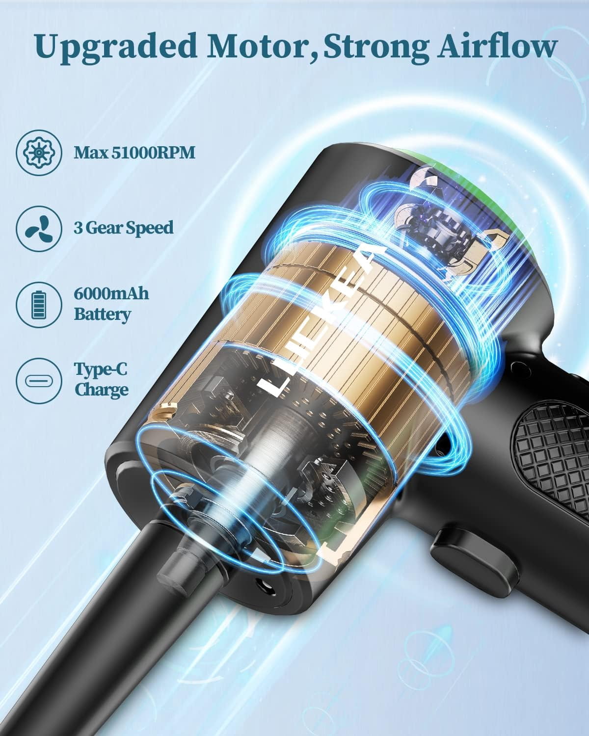 Compressed Air Duster, Rechargeable Electric Air Blower with 5 Nozzles & 3-Gear Adjustable Air Blower for PC, Laptop, Keyboard, Car, Home Cleaning