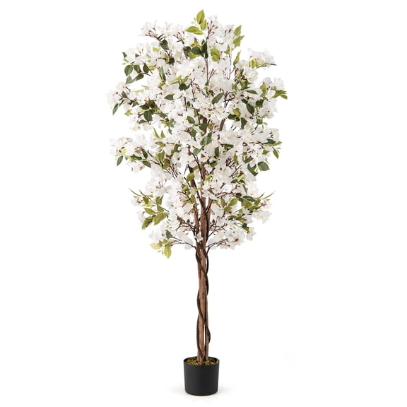 Gymax 6 FT Artificial Bougainvillea Tree w/910 Flowers 105 Leaves Real Wood Trunk