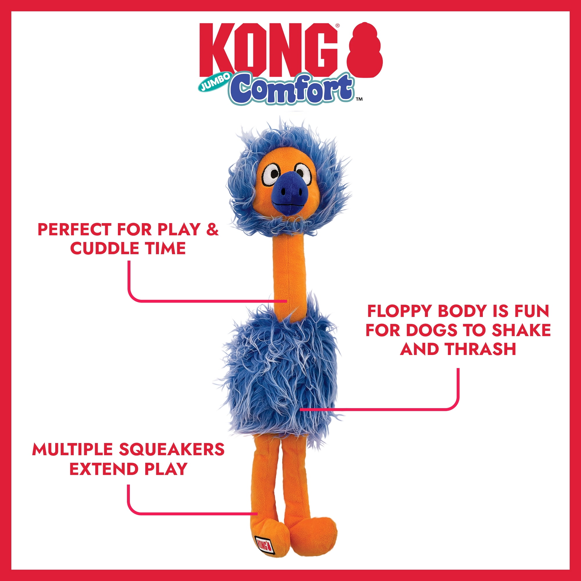 KONG® Comfort Squeaker Dog Toy, Blue Bird, Jumbo Extra Large