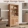 thumbnail image 3 of MELLCOM 71" Tall 5 Tier Rattan Bookshelf, Bookcase with Storage Shelves and Cabinet for Living Room, Light Oak, 3 of 8