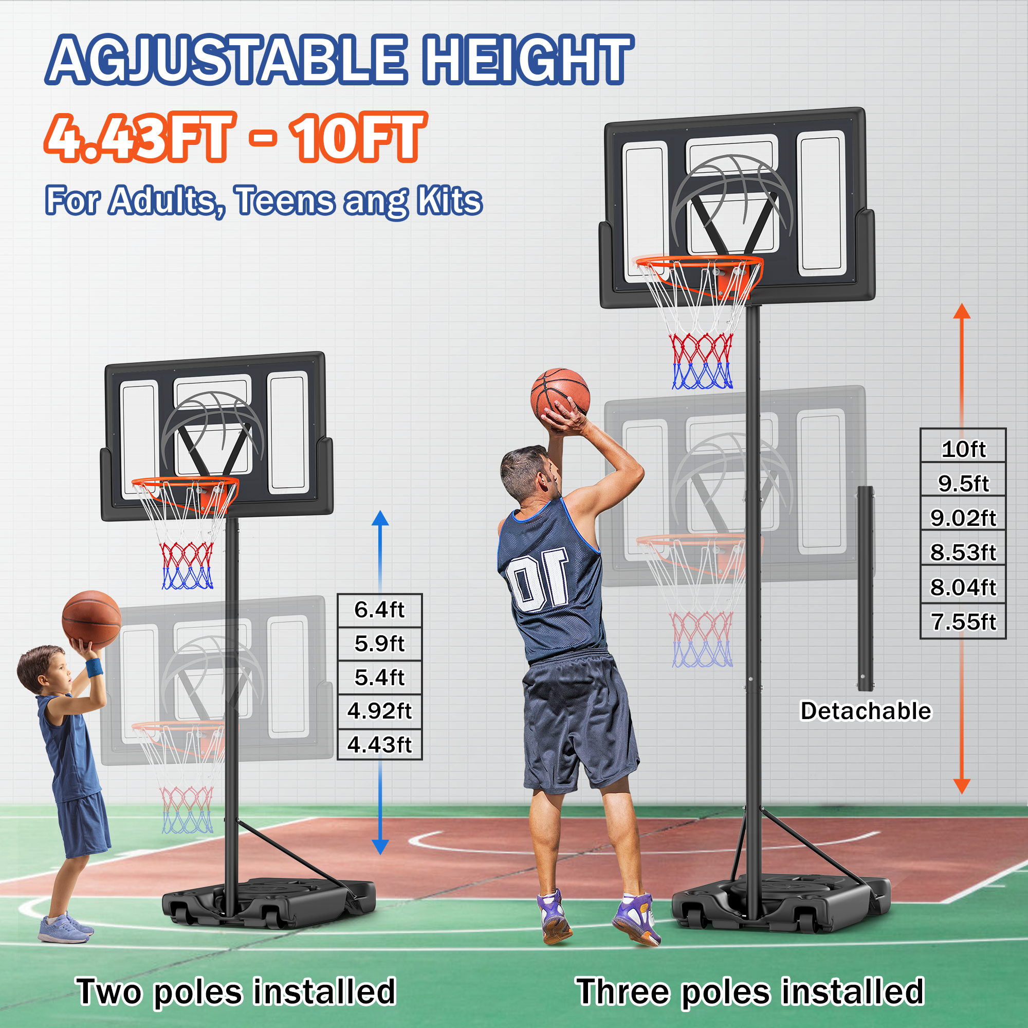 Dprodo Portable Basketball Hoop 44-Inch Height Adjustable photo 2
