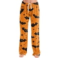 thumbnail image 4 of IYYVV Halloween Pajama Pants for Women Cute Funny Pumpkin Graphic Pajamas Casual Elastic Waist Palazzo Pant Fall Pajamas Saffron M, 4 of 6