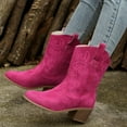 thumbnail image 6 of yocbz Boots for Women Women's Mid Calf Boots Low Heel Riding Buckle Boot for Women Squared Toe Motorcycle Boots Slip On Riding Biker Hot Pink,Size for US 7, 6 of 9