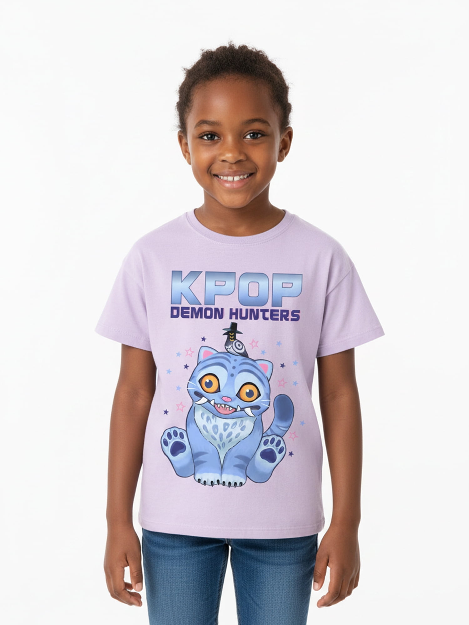 KPop Demon Hunters Girls Derpy Graphic Tee with Short Sleeves, Sizes 4-16
