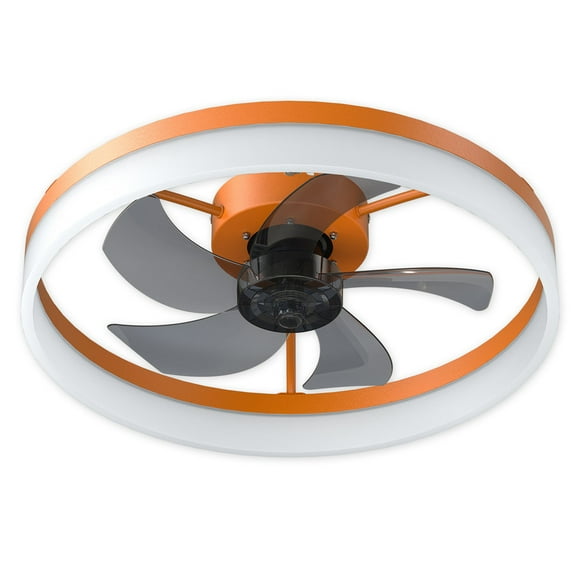 Modern Orange Low Profile Ceiling Fan with Light, Dimmable LED, Flush Mount, Quiet 6-Speed Reversible DC Motor, Timer, APP & Remote Control, Ideal for Bedroom and Living Room