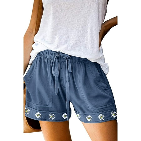 SHEWIN Women's Casual High Rise Drawstring Shorts Summer Comfy Elastic Waist Pocketed Graphic Print Short Pants S-3XL
