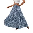 thumbnail image 3 of Women's Floral Boho Pleated Maxi Skirts Elastic High Waist Flowy Skirt for Beach Summer Blue M, 3 of 8