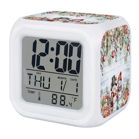 Blue Wooden Snowman Christmas Digital Alarm Clock for Bedrooms, Smart LED Alarm Clock with 7 Color photo Blue Wooden Snowman Christmas Digital Alarm Clock for Bedrooms, Smart LED Alarm Clock with 7 Color