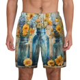 thumbnail image 2 of Picia Rustic Blue Vase Blossoms pattern Mens Swim Trunks with Compression Liner Stretch Beach Shorts Quick Dry with Zipper Pockets No-Chafing Board Shorts-X-Large, 2 of 9