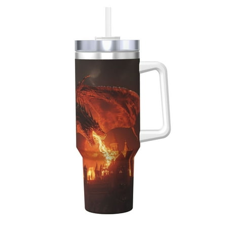 

Salouo Fiery Dragons Castle Attack for 40oz Water Bottle with Handle & Flip Straw - Stainless Steel Vacuum Insulated Tumbler-Reusable Travel Coffee Mug- Gifts for Women & Men