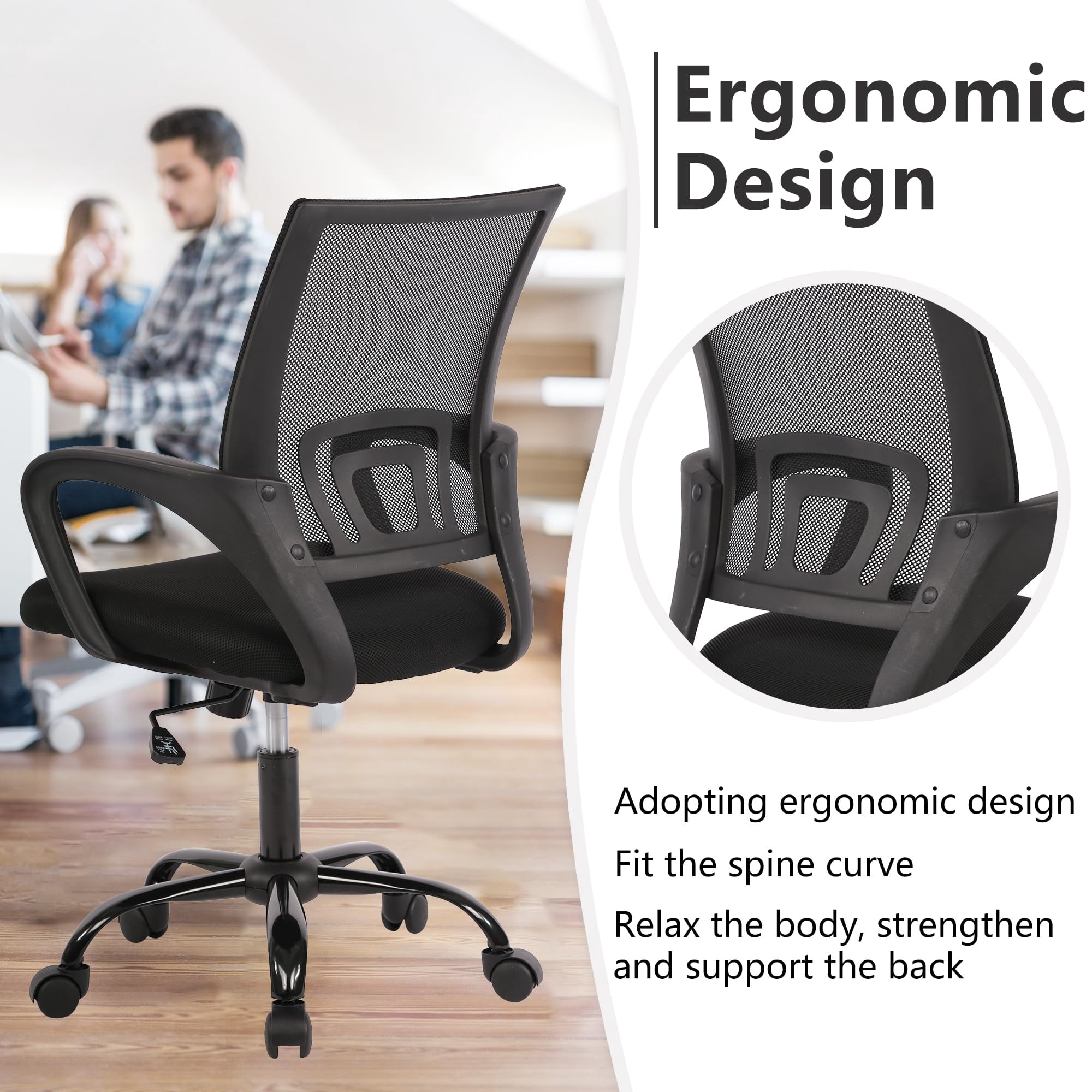 PayLessHere Ergonomic Chair , Adjustable Home Office Chair , Lumbar Support ,Swivel Rolling , Black